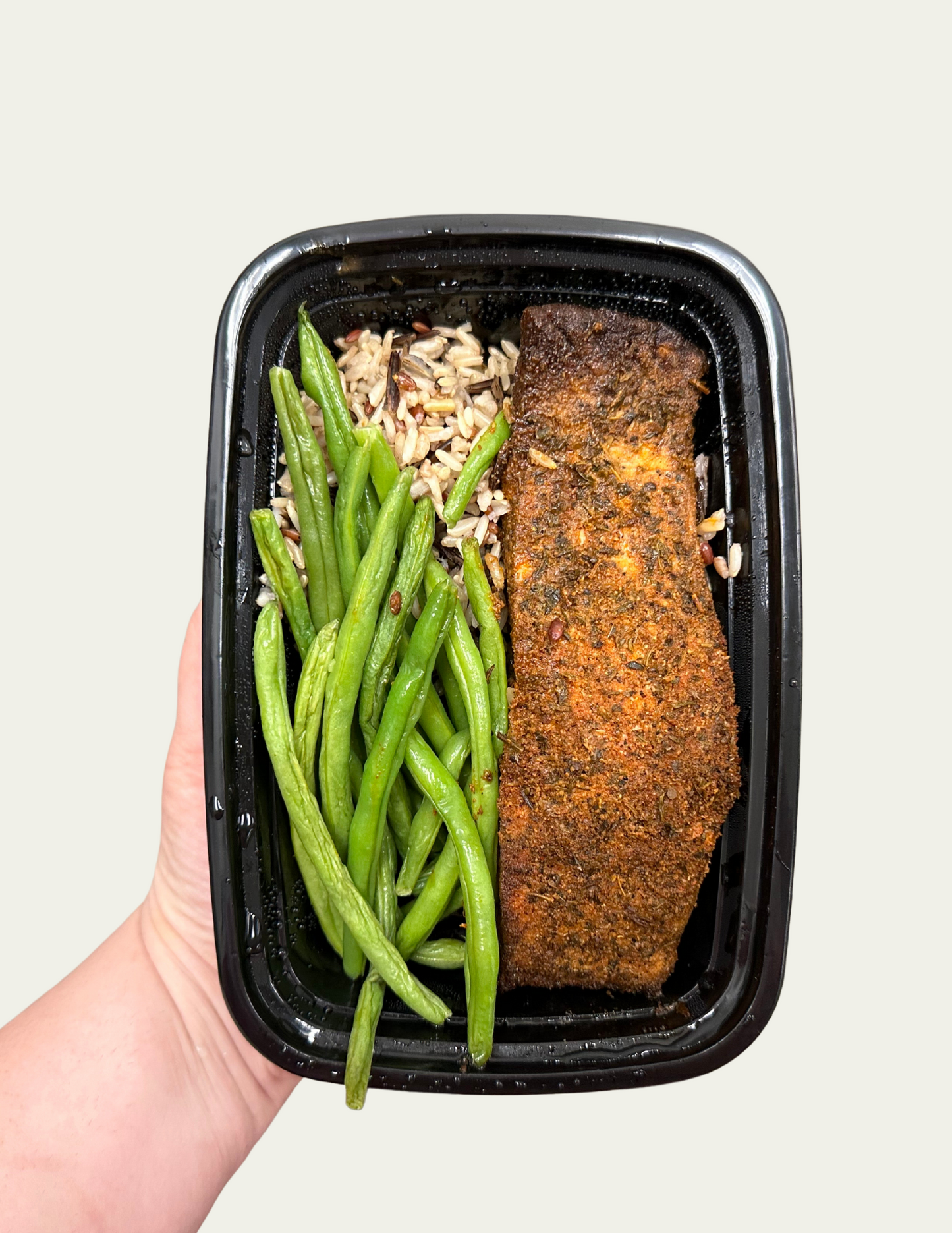 Blackened Salmon with Green Beans and Wild Rice