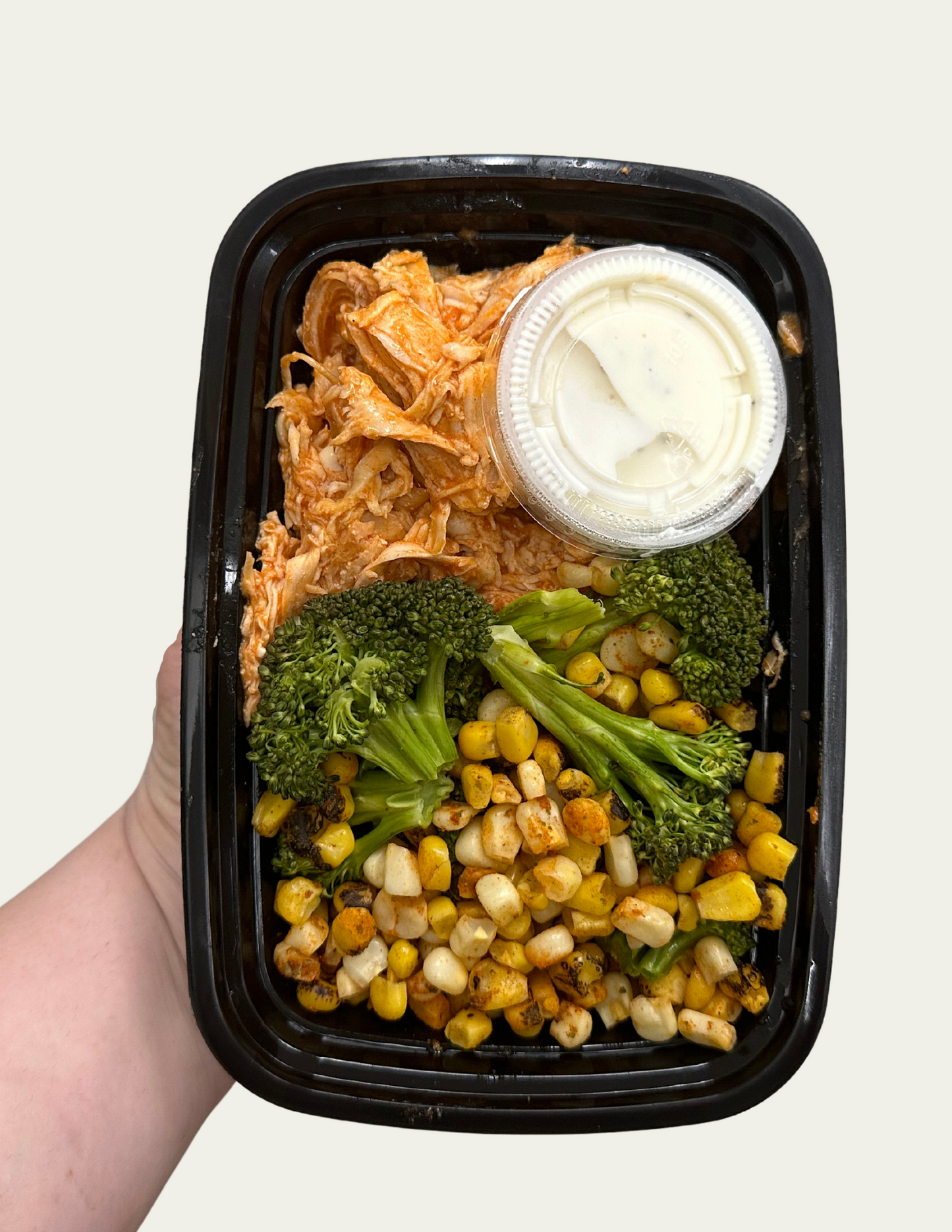 Buffalo Chicken with Roasted Broccoli and Mexican Style Street Corn
