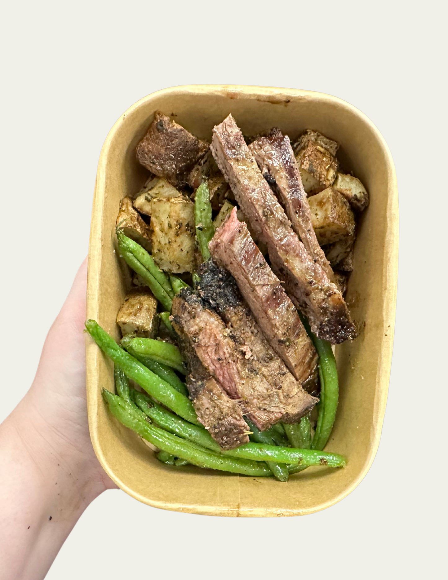 Grilled Steak with Green Beans and Roasted Herb Potatoes