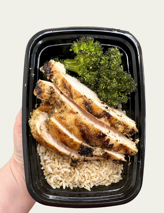 Grilled Chicken with Roasted Broccoli and Brown Rice